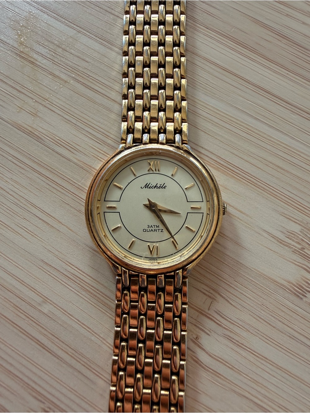 MICHELE Petite Gold Tone Bracelet Watch with Cream Dial